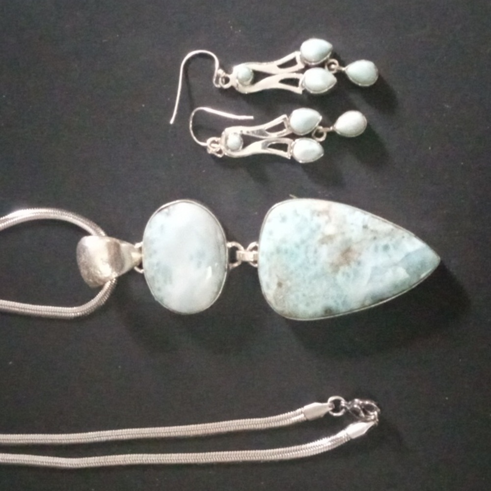 Larimar Pendant Earrings Set